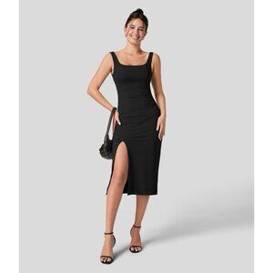 Halara SoftlyZero Dress Airy Square Neck Corset Ruched Bodycon Midi Cool Touch M